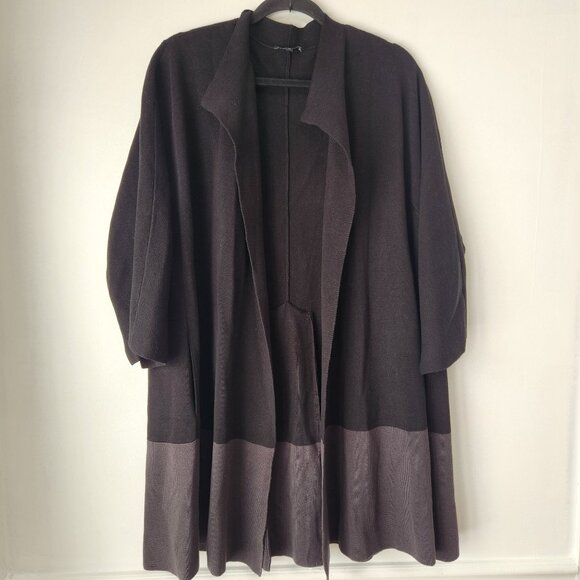 Eileen Fisher Silk Blend Black Grey Open Front Cardigan Longline Women's 3X - Picture 1 of 9